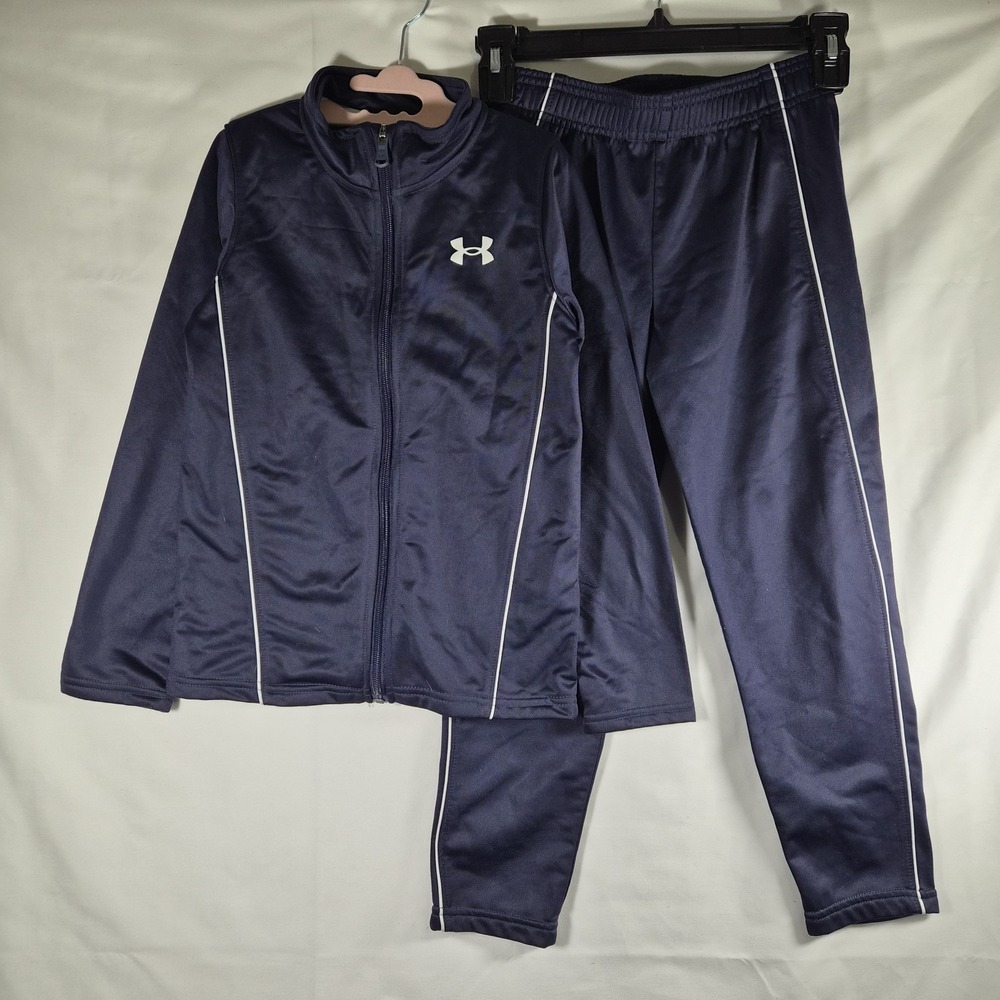 Under Armour Youth Boys Tracksuit Set Size 7 Navy Full Zip Jacket Pants Athletic